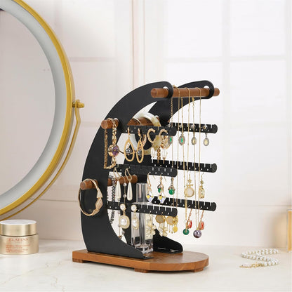 Earring Holder Organizer with Wooden Tray