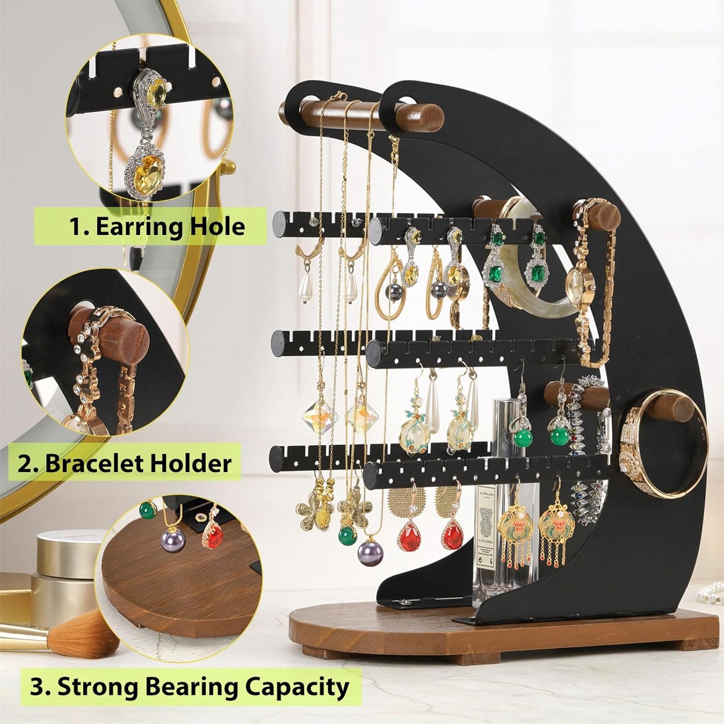 Earring Holder Organizer with Wooden Tray