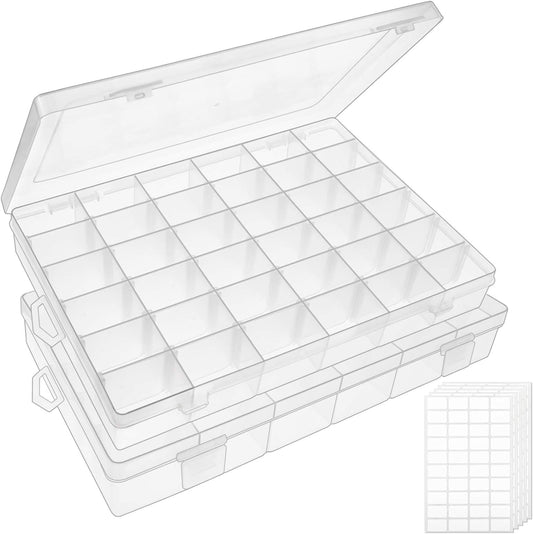 OUTUXED 2-Pack 36 Grids Clear Plastic Organizer Box