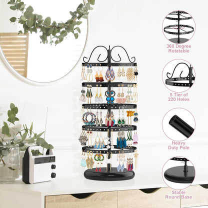 FLMOUTN 5 Tier Rotating Earring Stud Holder Organizer Stand