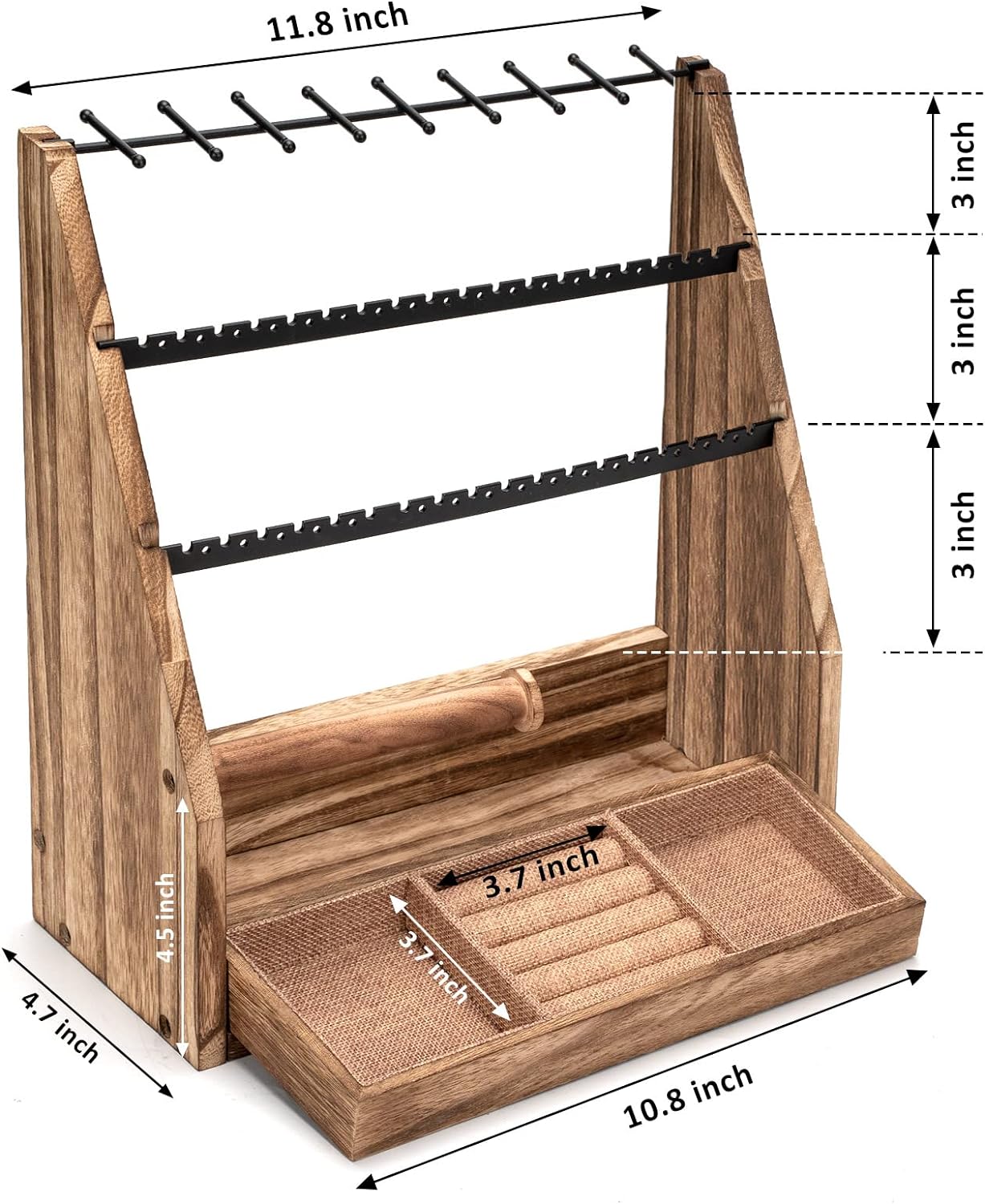 3 Tier Jewelry Stand with Wood Base