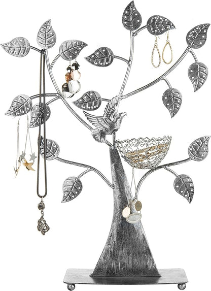 Silver Metal Jewelry Stand with Bird Nest Design