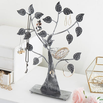 Silver Metal Jewelry Stand with Bird Nest Design