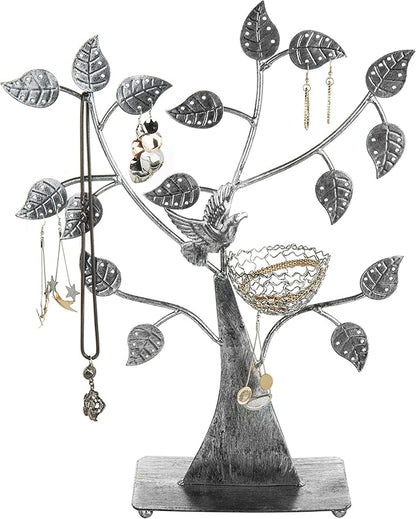 Silver Metal Jewelry Stand with Bird Nest Design