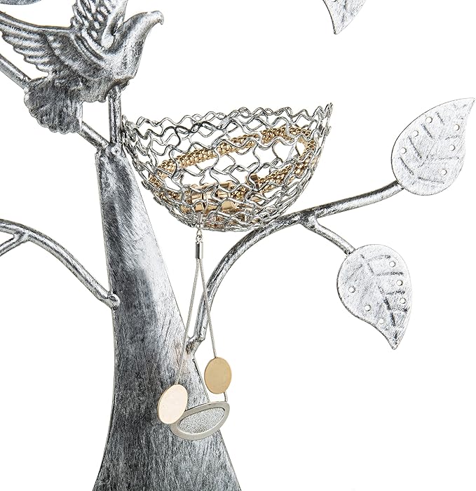 Silver Metal Jewelry Stand with Bird Nest Design